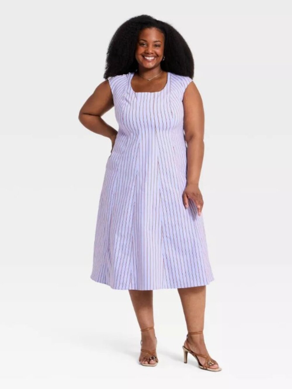 AVA & ViV Light Blue Sleeveless Red Stripes Midi NWT 18 - Picture 3 of 3